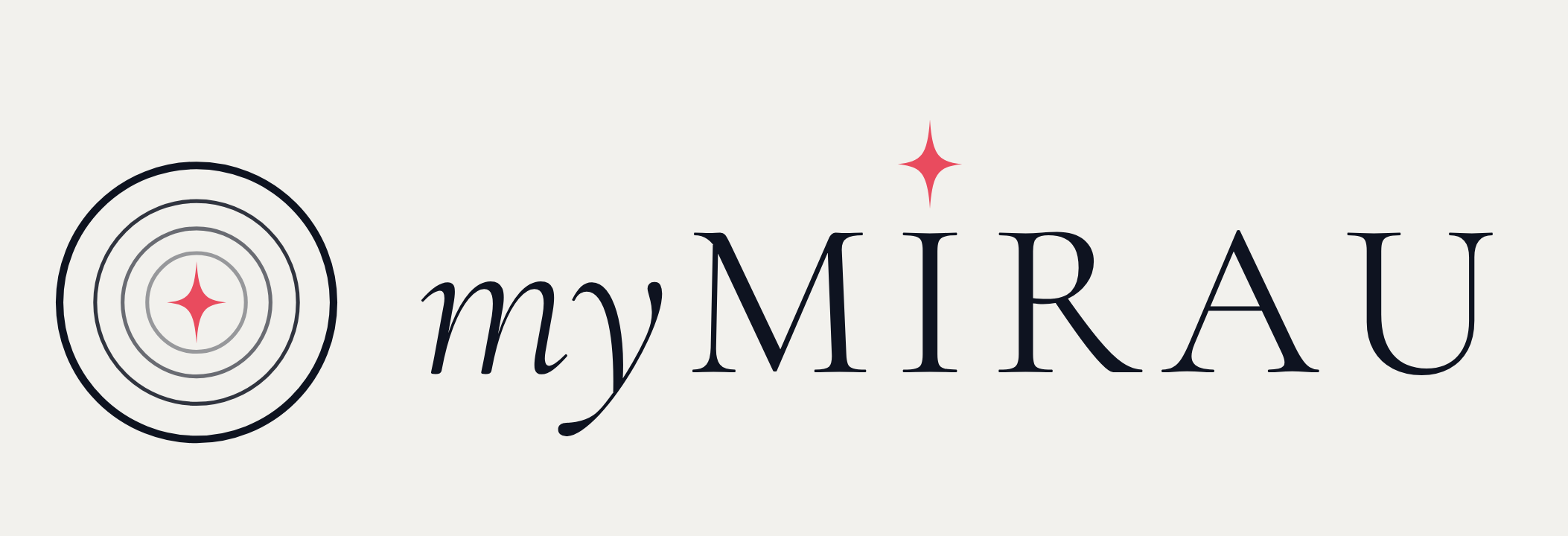 The myMirau logo: a lens with three interference rings and the coral Siderius star at the centre, beside the wordmark myMIRAU with the star above the I.